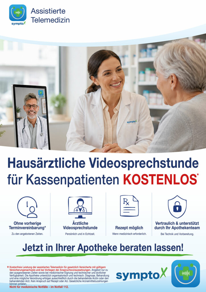 Plakat zur Telemedizin in der Pluspunkt Apotheke im Oder-Center
